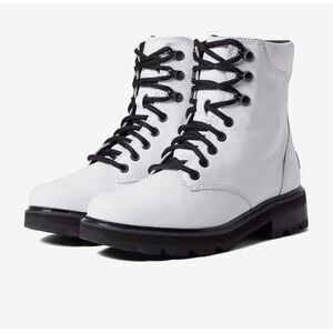 Womens Sorel Lennox White Lace Up STKD Waterproof Leather Combat Boots - Sz 9